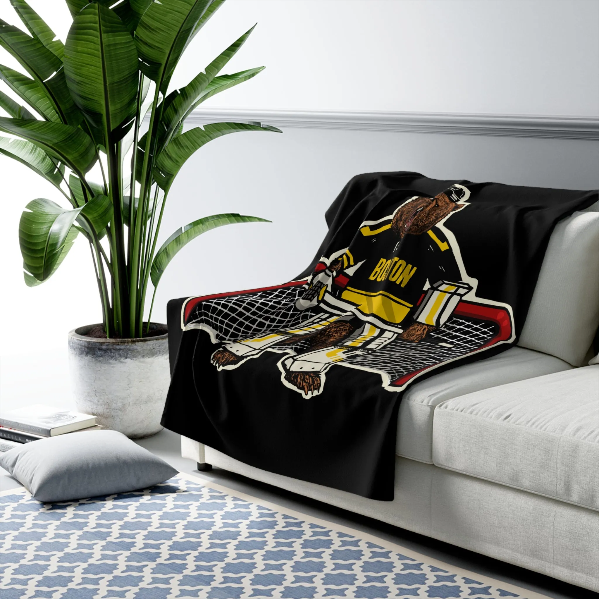 Goalie Bear Sherpa Fleece Blanket