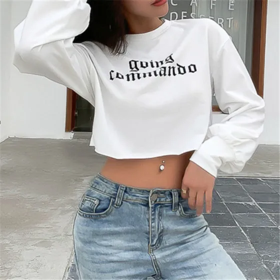 Going Commando - Long Sleeve Crop Top