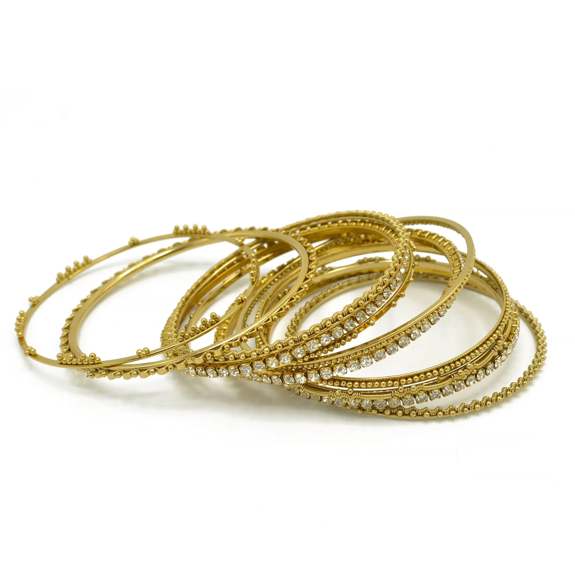 Gold and Crystal 11 Peace Bangle set#KB41609_GOLD (UF9)(MD2)