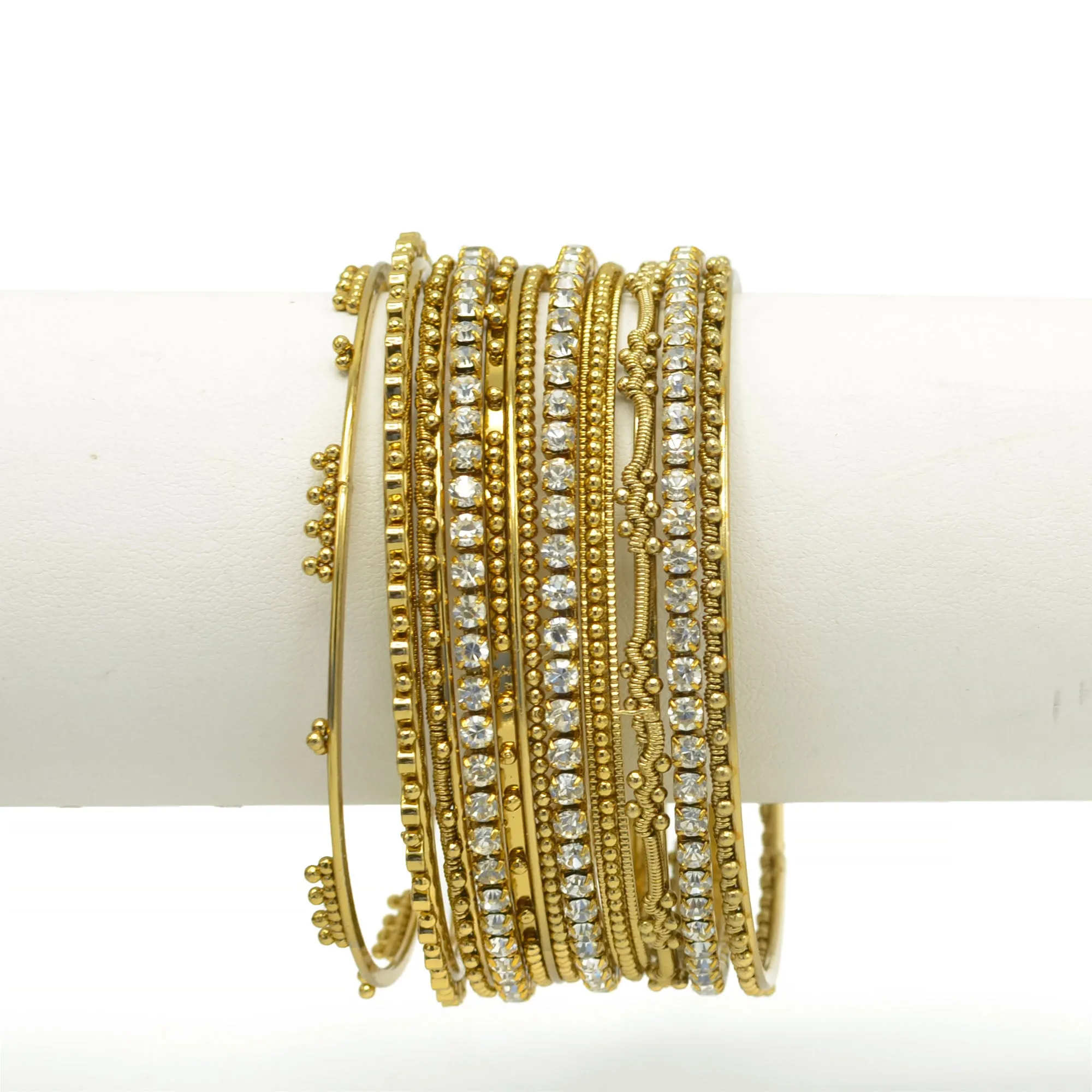 Gold and Crystal 11 Peace Bangle set#KB41609_GOLD (UF9)(MD2)