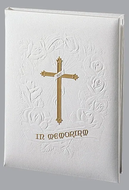 Gold Cross Funeral Guest Book - 6 Ring - ST483-BK