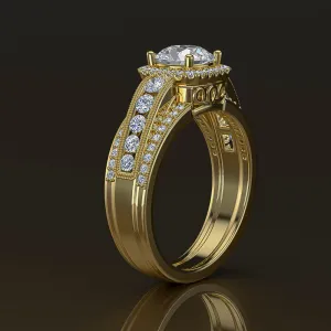 Gold Halo Engagement Ring in 1.2ct Round Diamond - 02US25C