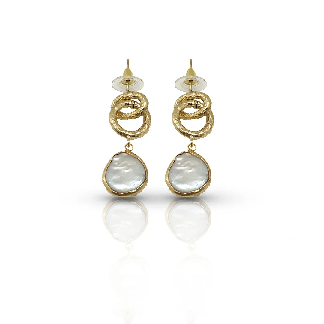 Gold-Plated Chain Earrings with Round Shape Pearl | Classic Handmade Jewelry | Elegant Pearl Drop Earrings