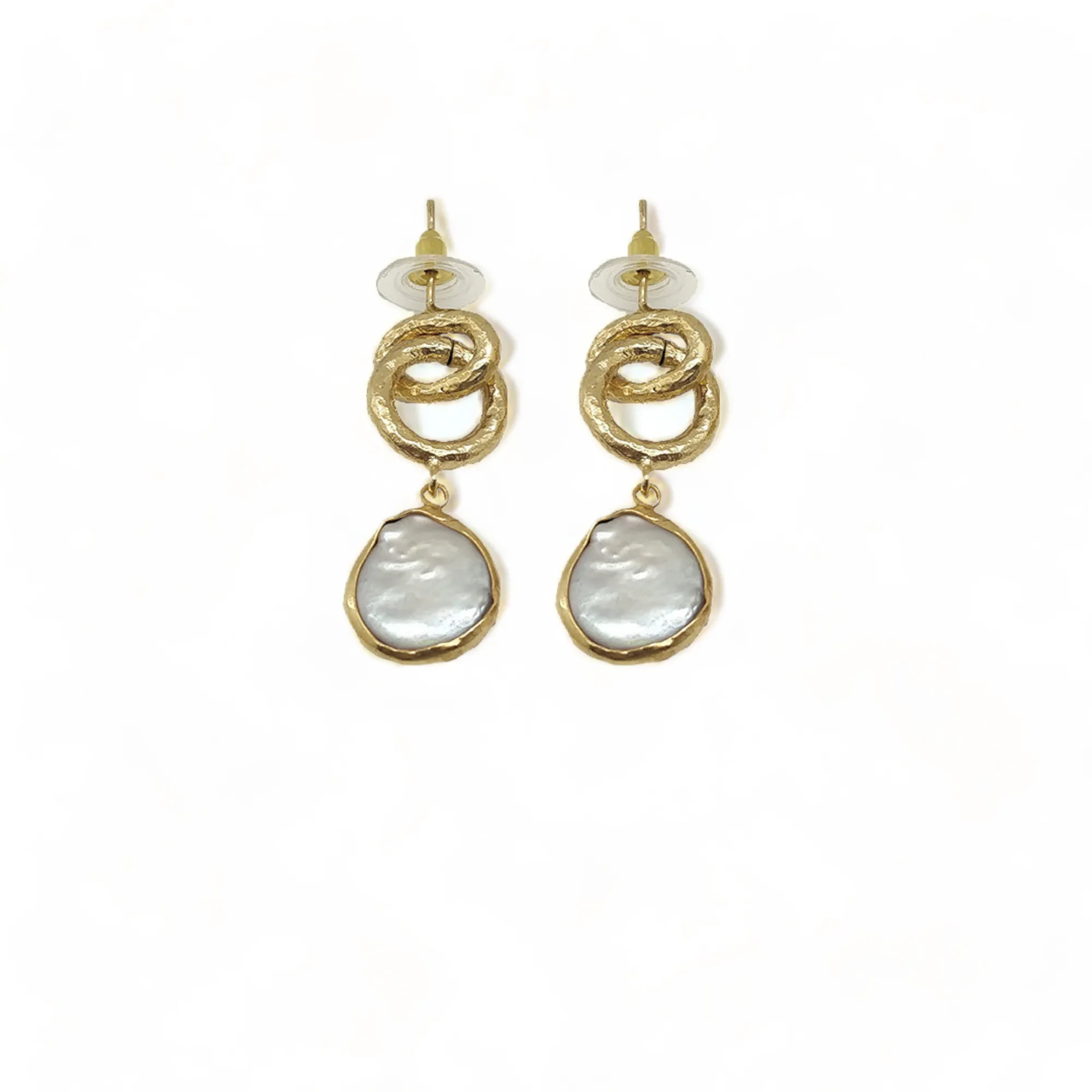 Gold-Plated Chain Earrings with Round Shape Pearl | Classic Handmade Jewelry | Elegant Pearl Drop Earrings