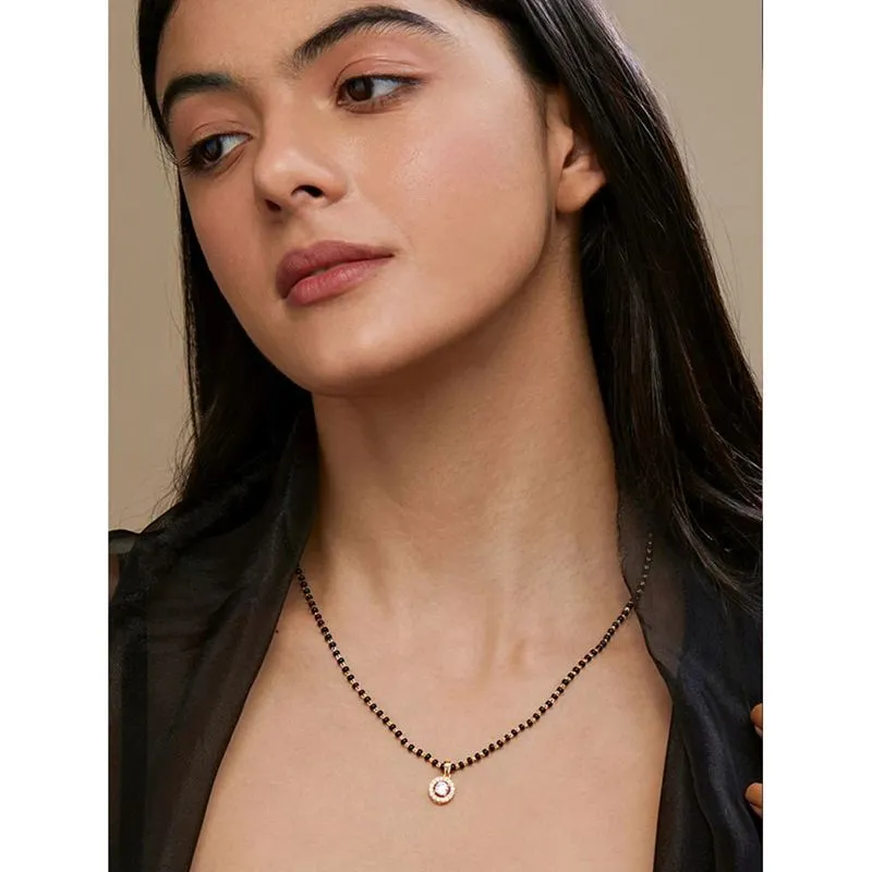 Gold Plated Premium Quality Mangal Sutra With White Zircon Stones