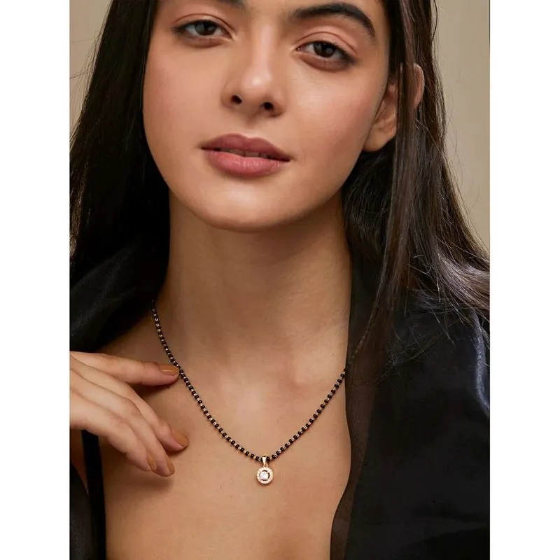 Gold Plated Premium Quality Mangal Sutra With White Zircon Stones