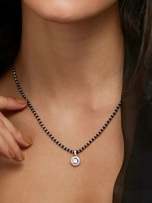 Gold Plated Premium Quality Mangal Sutra With White Zircon Stones