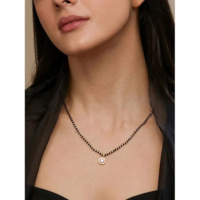 Gold Plated Premium Quality Mangal Sutra With White Zircon Stones