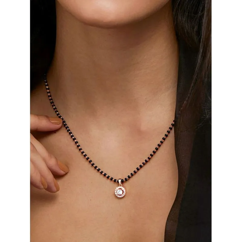 Gold Plated Premium Quality Mangal Sutra With White Zircon Stones
