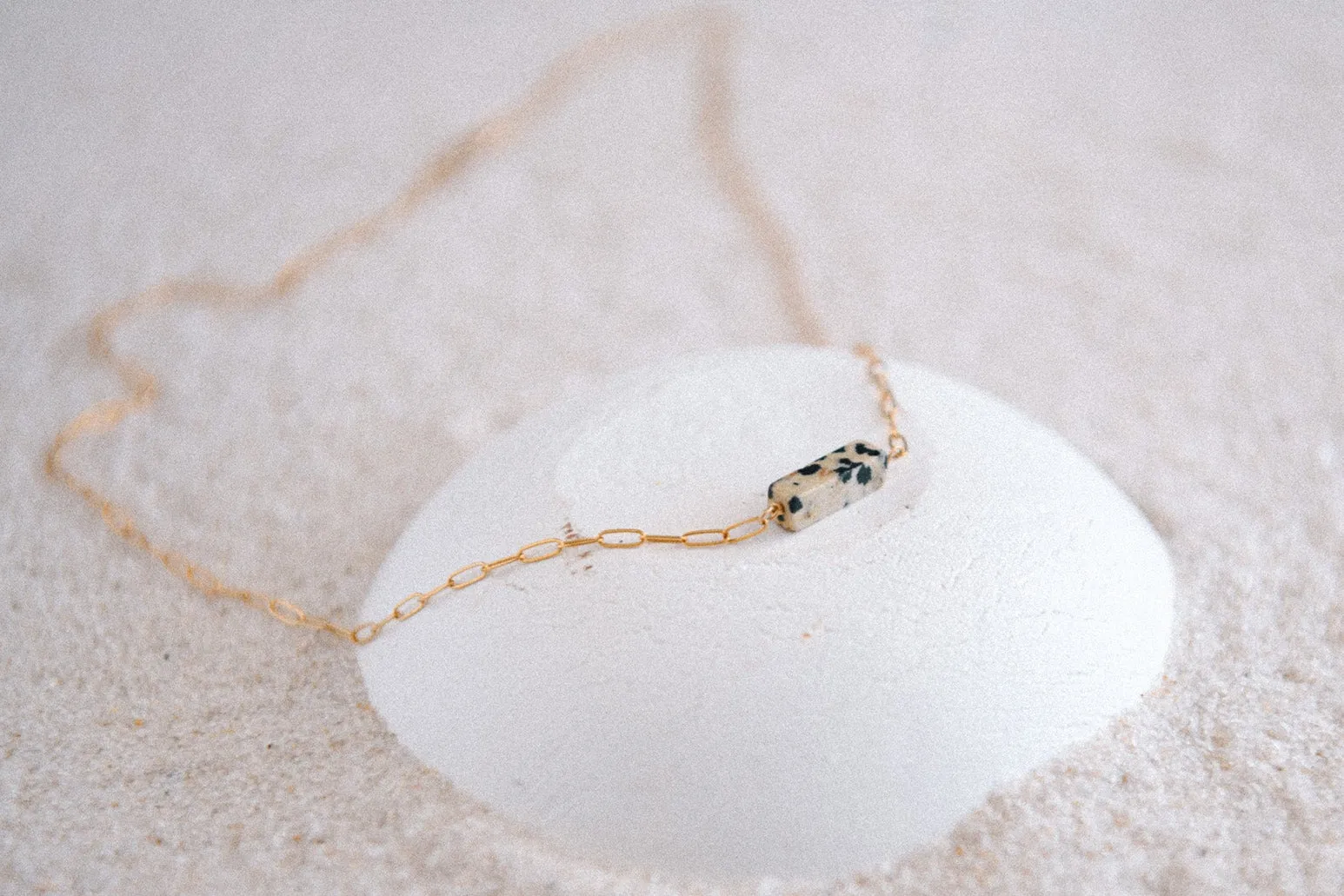 Golden Horizon Gemstone Gold Filled Paperclip Chain Necklace in Dalmatian Jasper