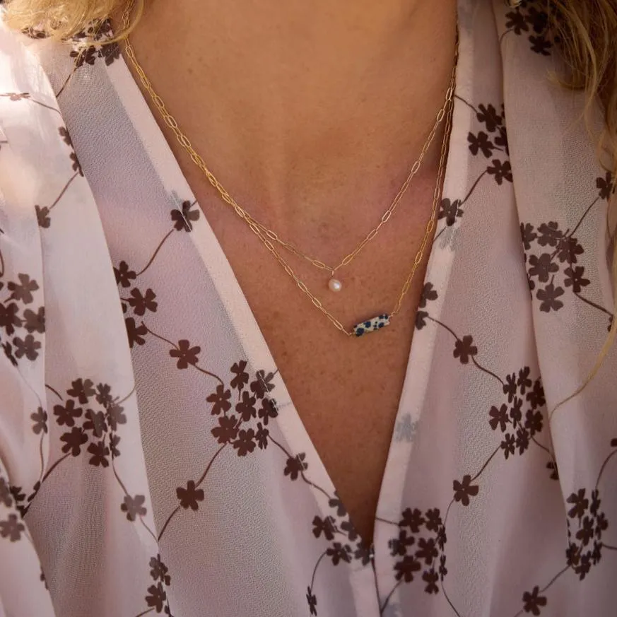 Golden Horizon Gemstone Gold Filled Paperclip Chain Necklace in Dalmatian Jasper
