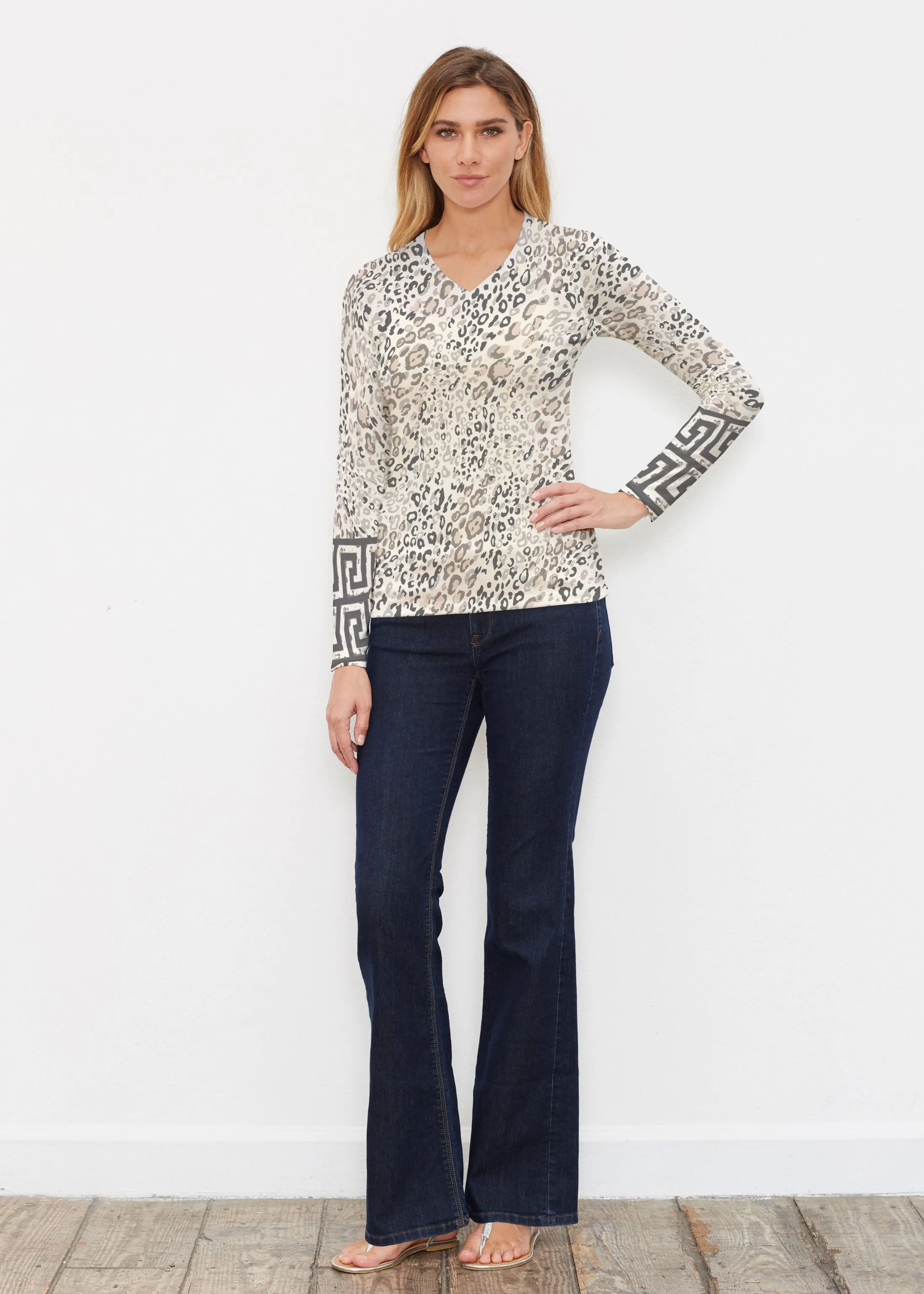 Greek Cat Grey (7752) ~ Butterknit Long Sleeve V-Neck Top