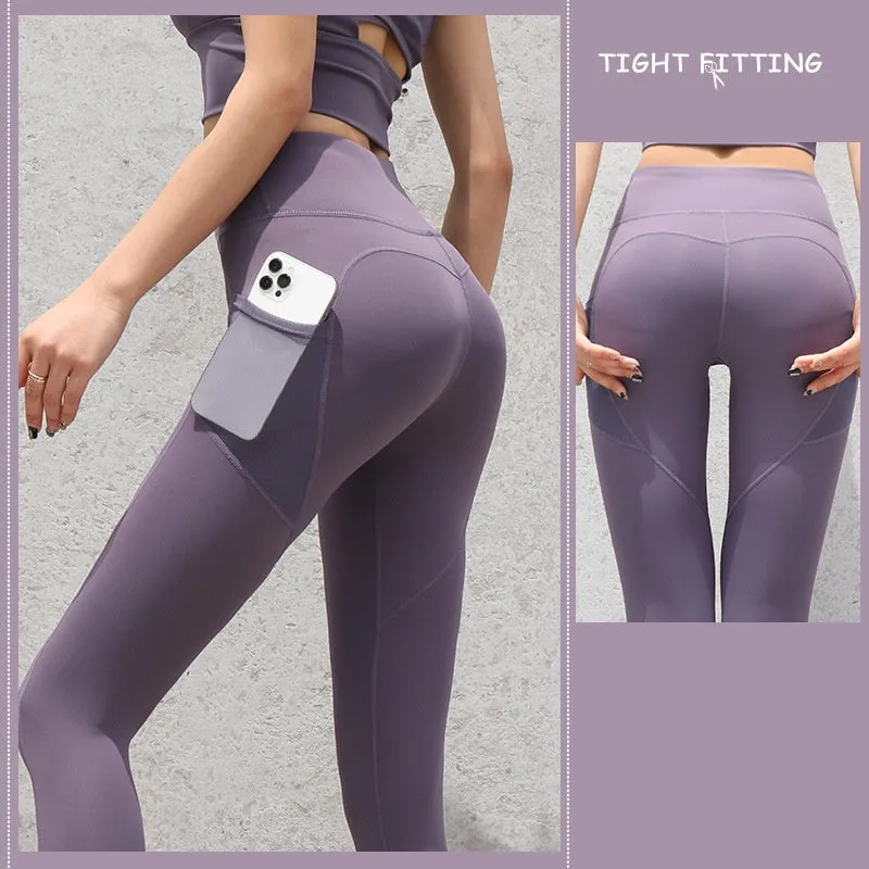 Gym leggings för kvinnor med fickor och sömlös design