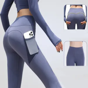 Gym leggings för kvinnor med fickor och sömlös design