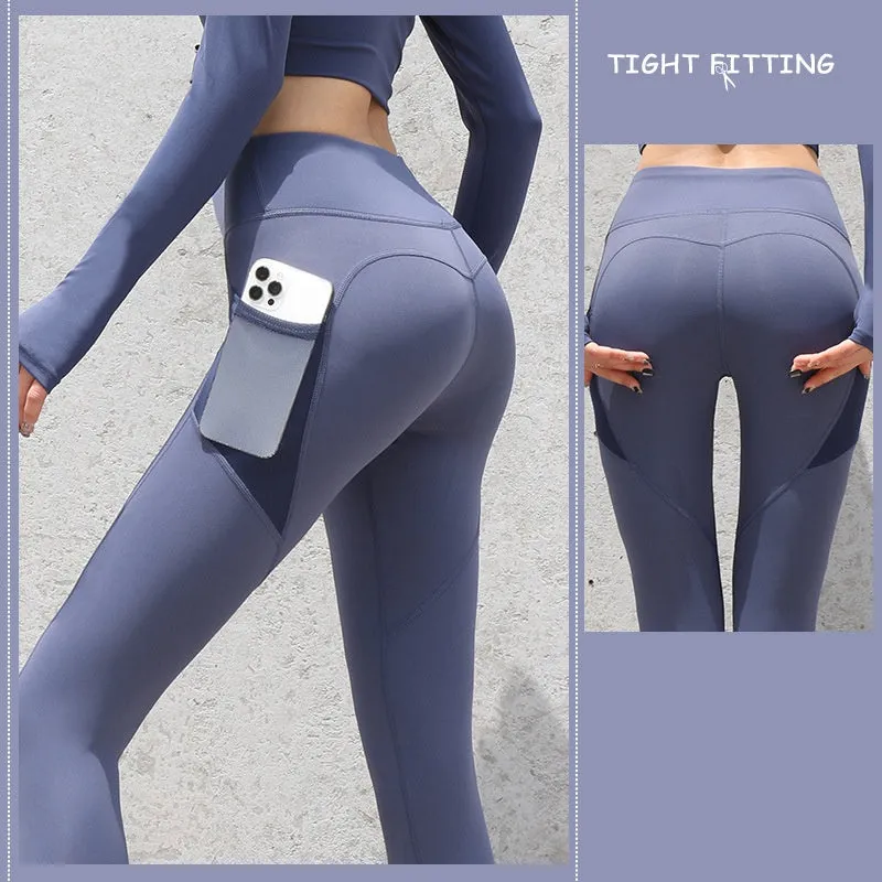 Gym leggings för kvinnor med fickor och sömlös design