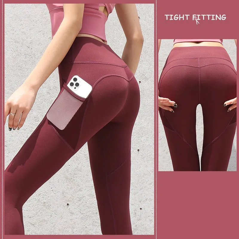 Gym leggings för kvinnor med fickor och sömlös design