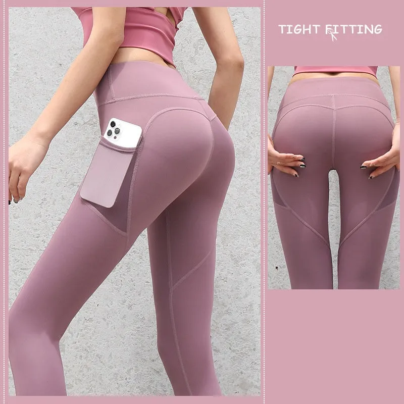 Gym leggings för kvinnor med fickor och sömlös design