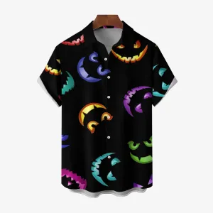 Halloween Themed Casual Chest Pocket Short Sleeve Shirt 2309000215