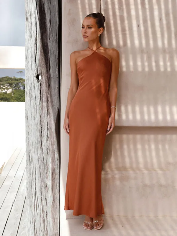 Halterneck Maxi Dress with Backless Design