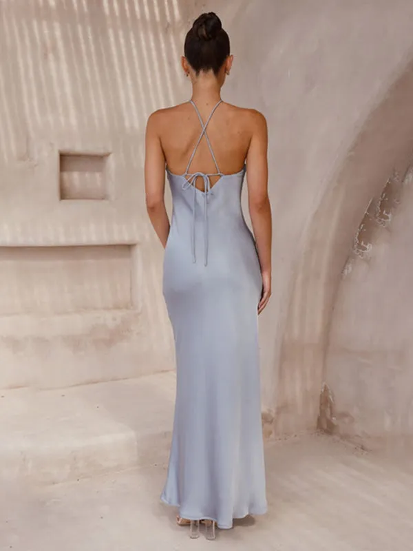 Halterneck Maxi Dress with Backless Design