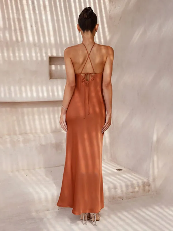 Halterneck Maxi Dress with Backless Design