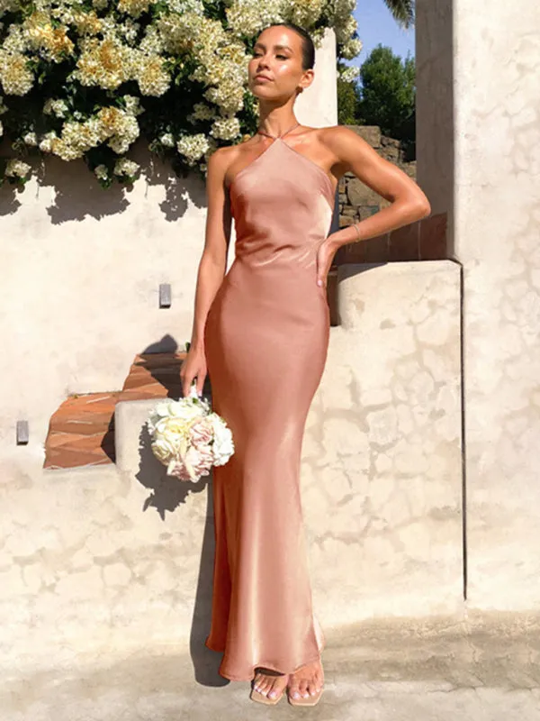 Halterneck Maxi Dress with Backless Design