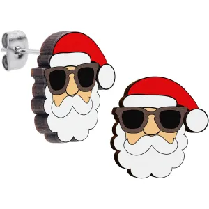 Handmade Wooden Santa Claus Holiday Christmas Stud Earrings
