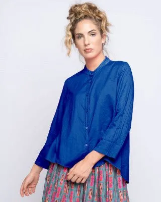 Hi-lo Button-Up Band Collar Shirt