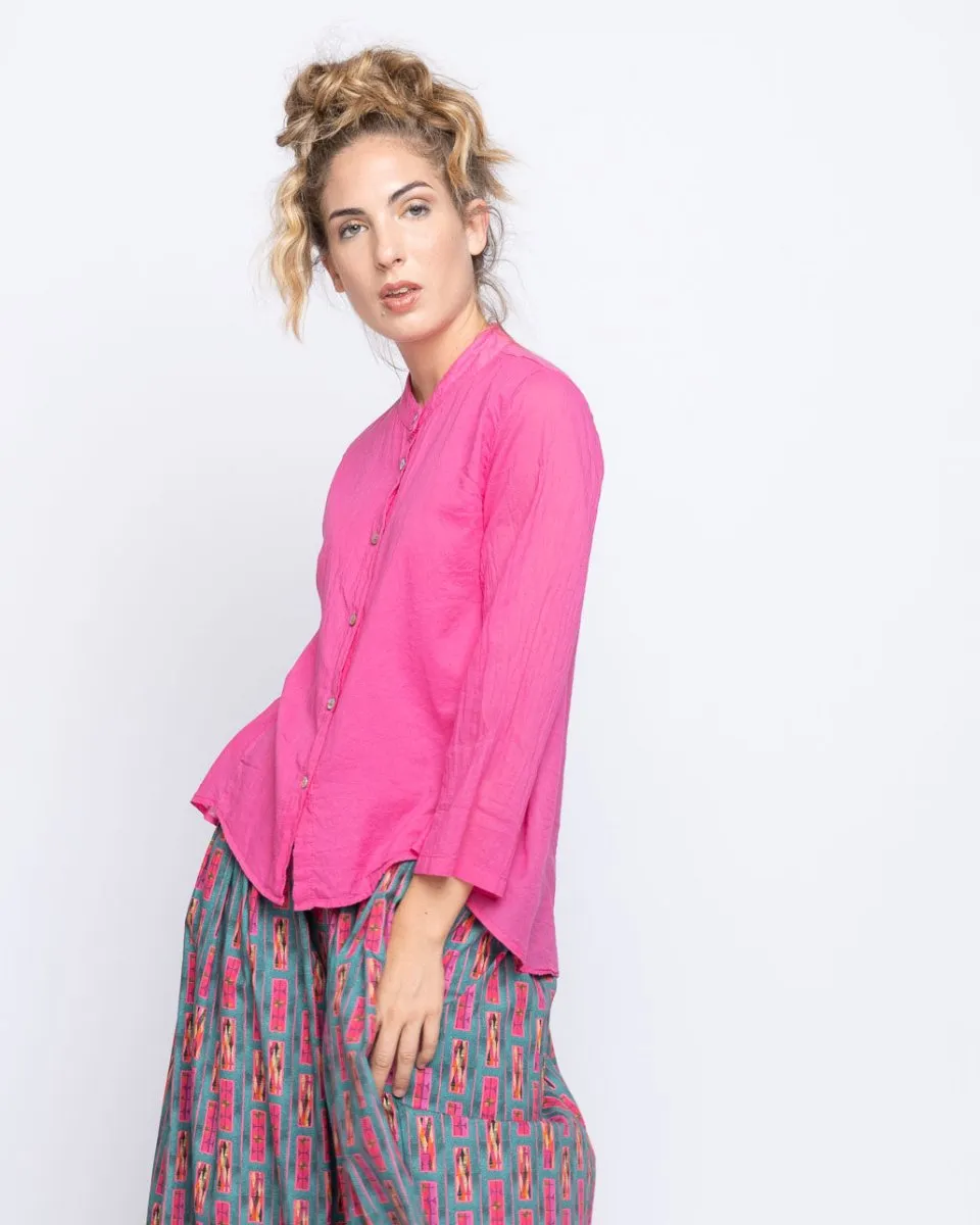 Hi-lo Button-Up Band Collar Shirt
