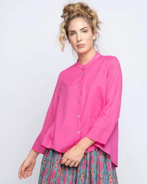 Hi-lo Button-Up Band Collar Shirt