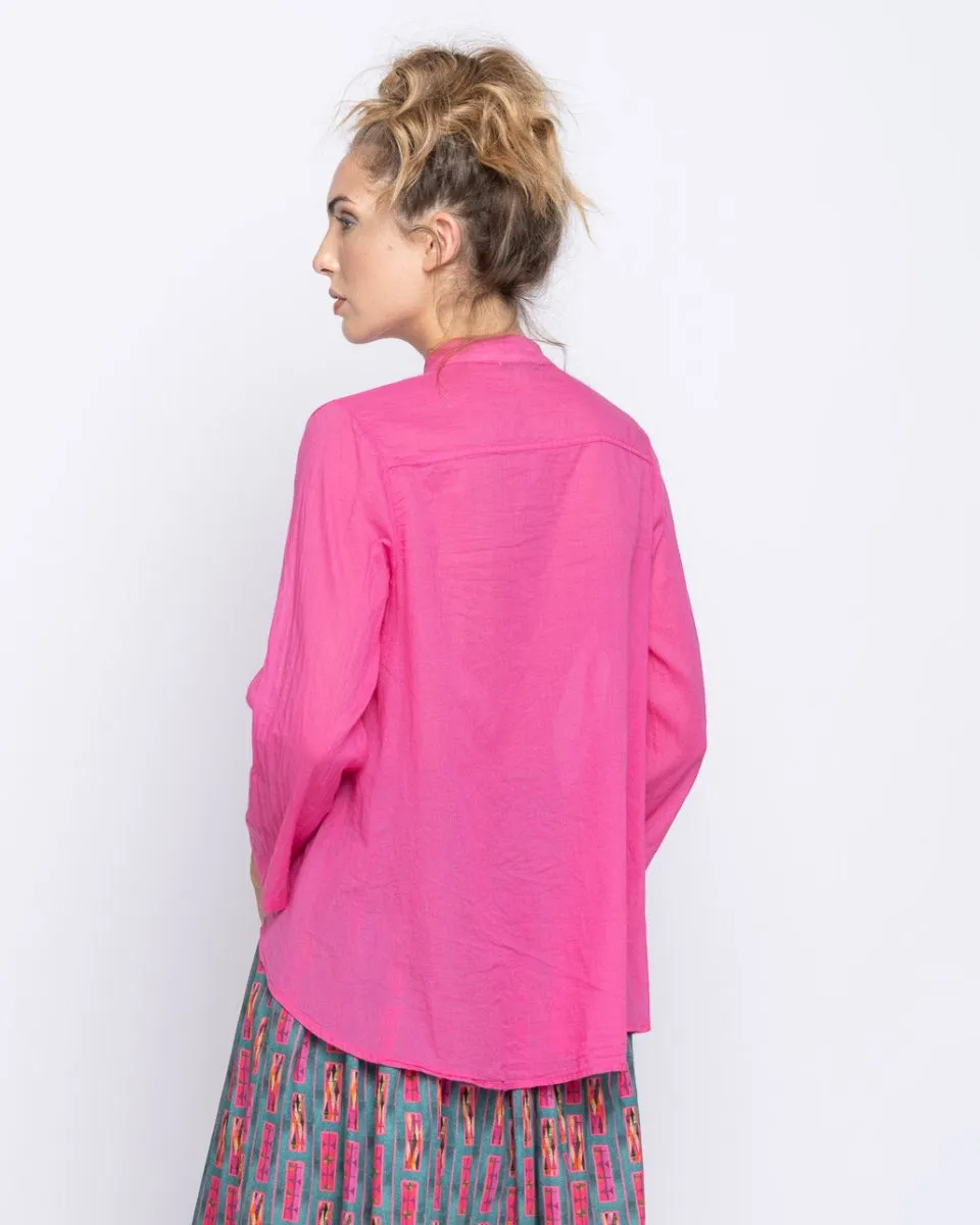 Hi-lo Button-Up Band Collar Shirt