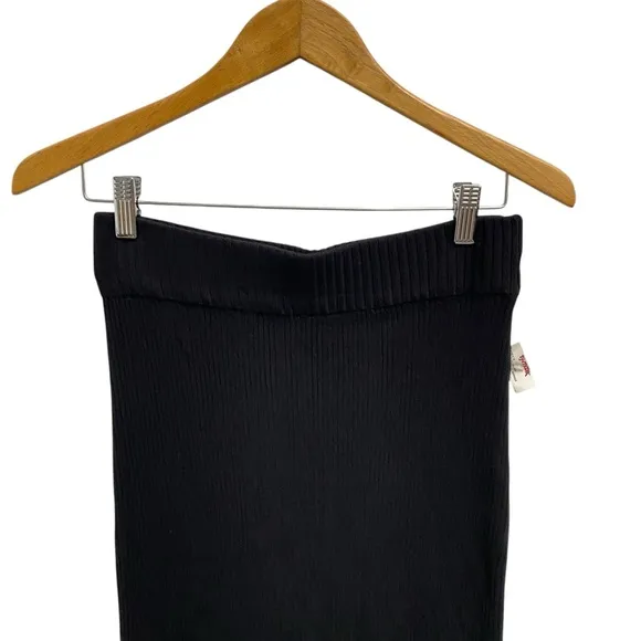 House Of Harlow Knit Midi Skirt With Leg Slits In Black