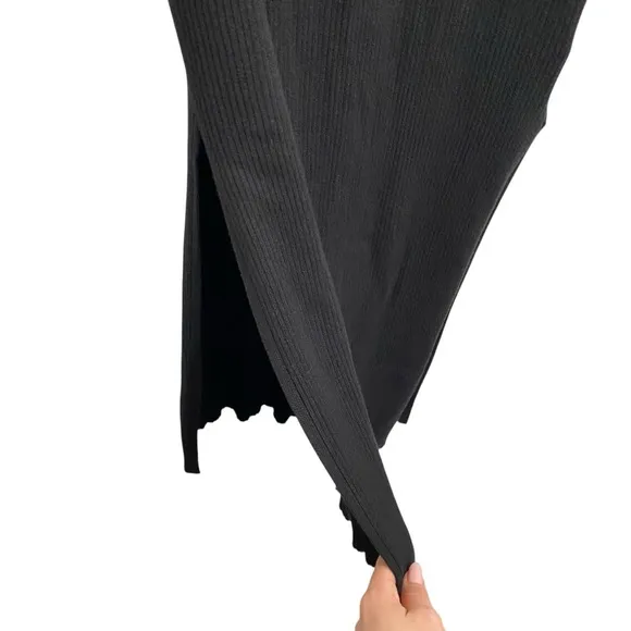 House Of Harlow Knit Midi Skirt With Leg Slits In Black