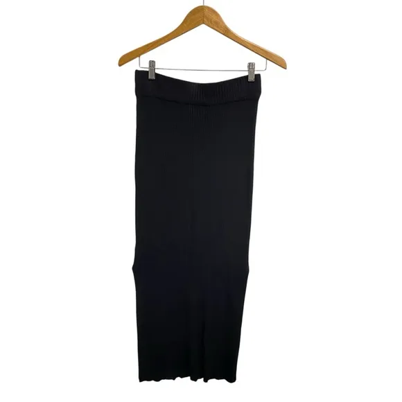 House Of Harlow Knit Midi Skirt With Leg Slits In Black