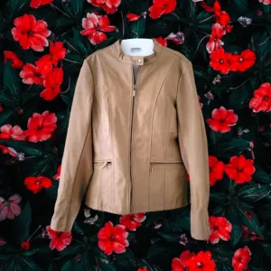 ✨️HP✨️Mo-Ka | Women's Tan Faux Leather Moto Jacket (SIZE S)