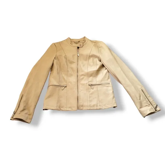 ✨️HP✨️Mo-Ka | Women's Tan Faux Leather Moto Jacket (SIZE S)