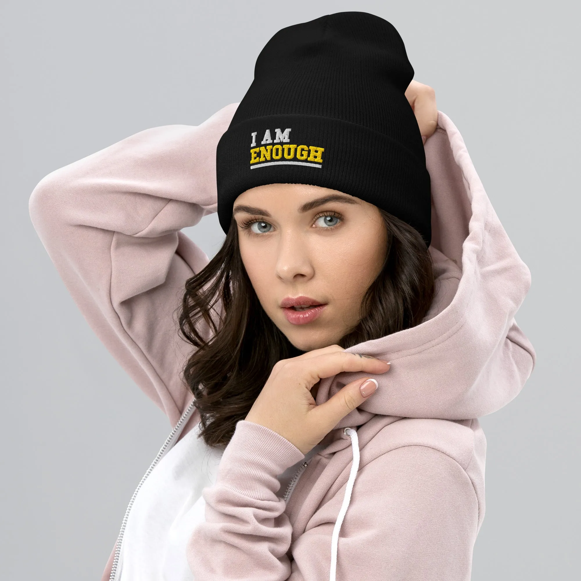 I AM ENOUGH STRONG Embroidered Self-Love Positivity Beanie Cap Hat