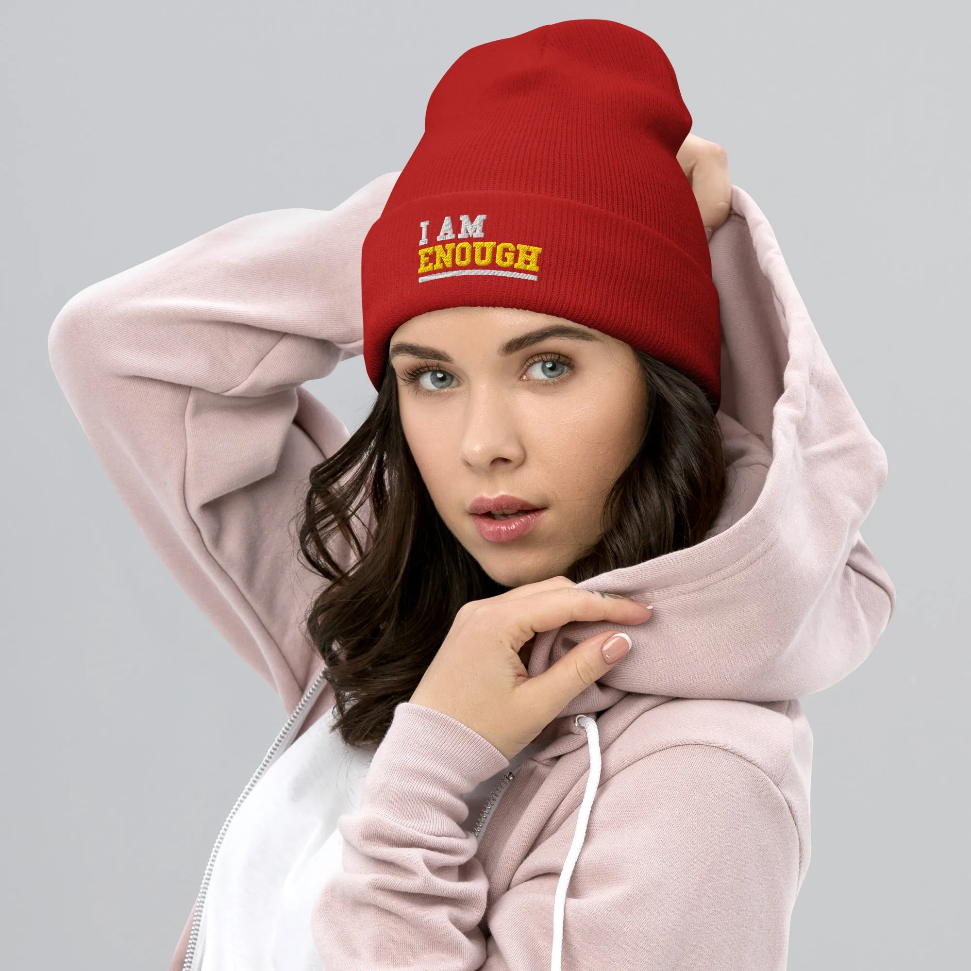 I AM ENOUGH STRONG Embroidered Self-Love Positivity Beanie Cap Hat