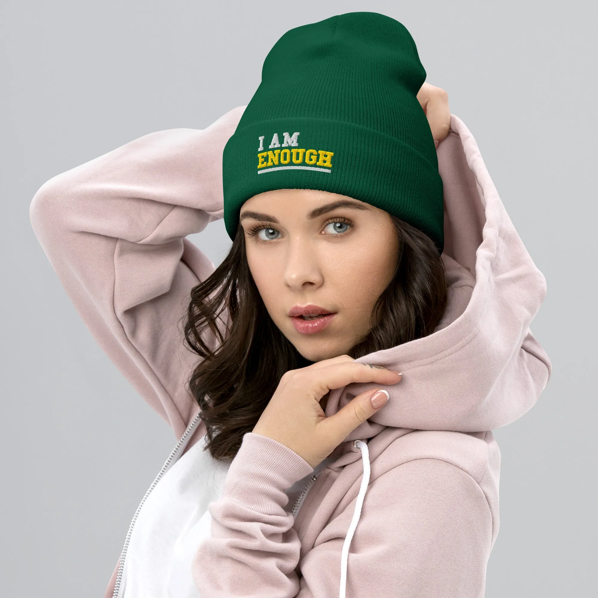 I AM ENOUGH STRONG Embroidered Self-Love Positivity Beanie Cap Hat