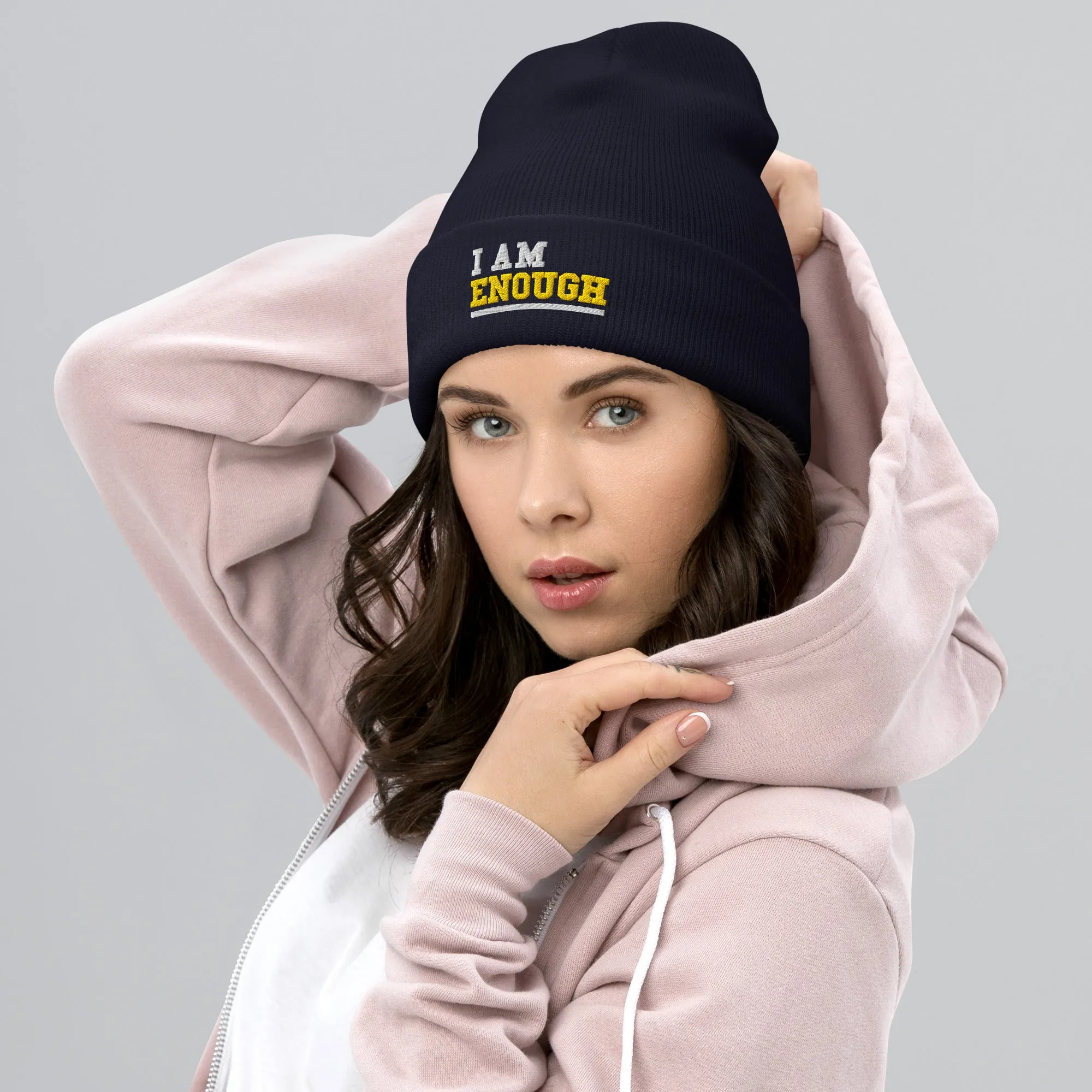 I AM ENOUGH STRONG Embroidered Self-Love Positivity Beanie Cap Hat