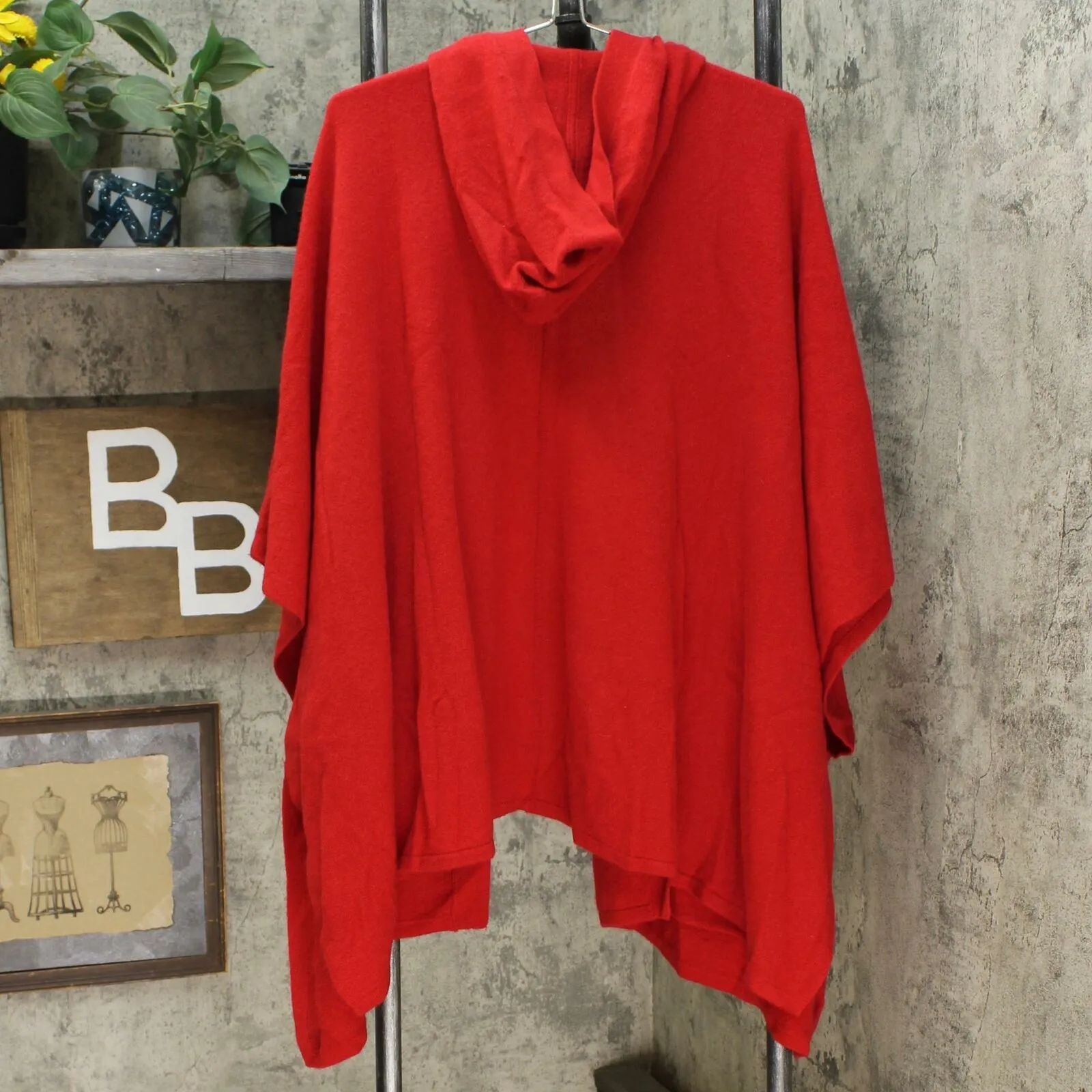 Isaac Mizrahi Live! 2-Ply Cashmere Hooded Ruana Cherry Red Plus One Size