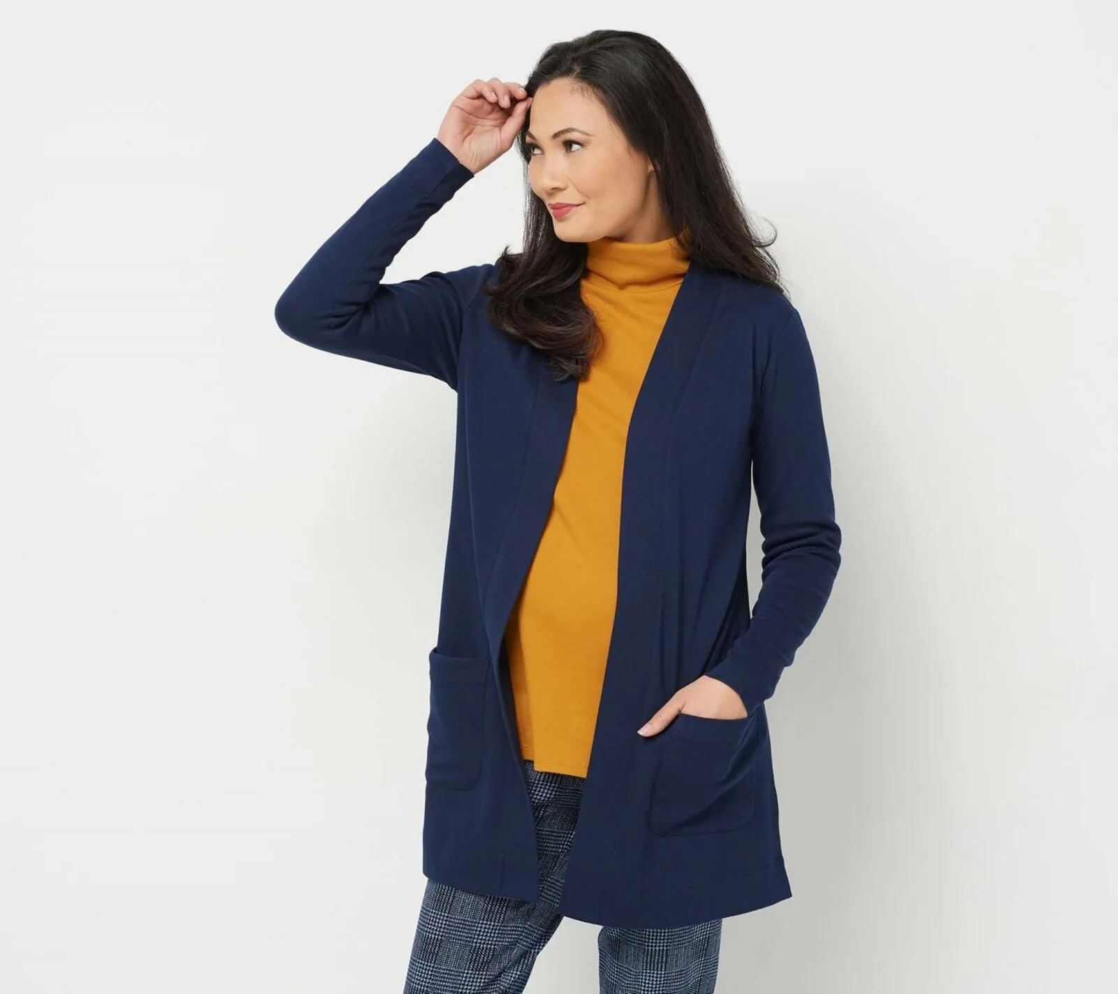 Isaac Mizrahi Live! Essentials Women's Open Front Cardigan Dark Navy Small