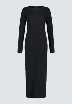 Jaida Women’s Long Sleeve Rib Knit Dress, Black - SD0004F