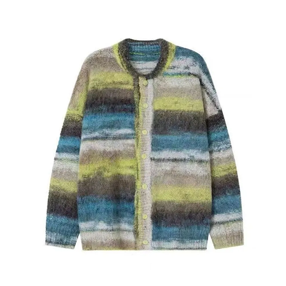Japanese Retro Gradient Stripes Cardigan Sweater