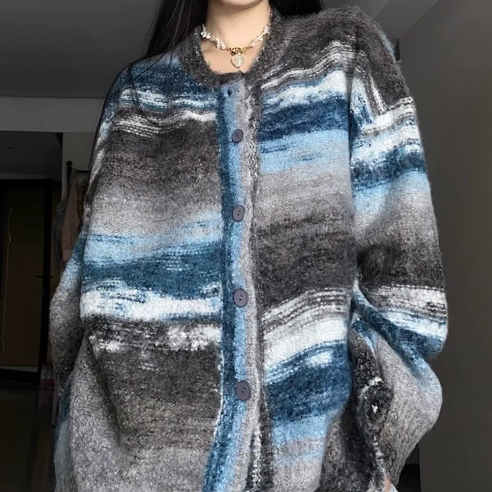Japanese Retro Gradient Stripes Cardigan Sweater
