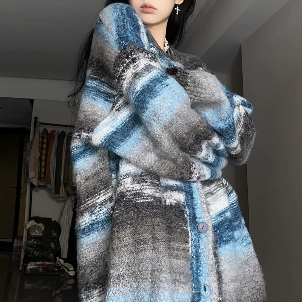 Japanese Retro Gradient Stripes Cardigan Sweater
