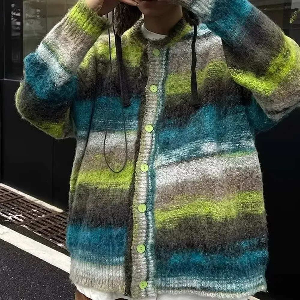 Japanese Retro Gradient Stripes Cardigan Sweater