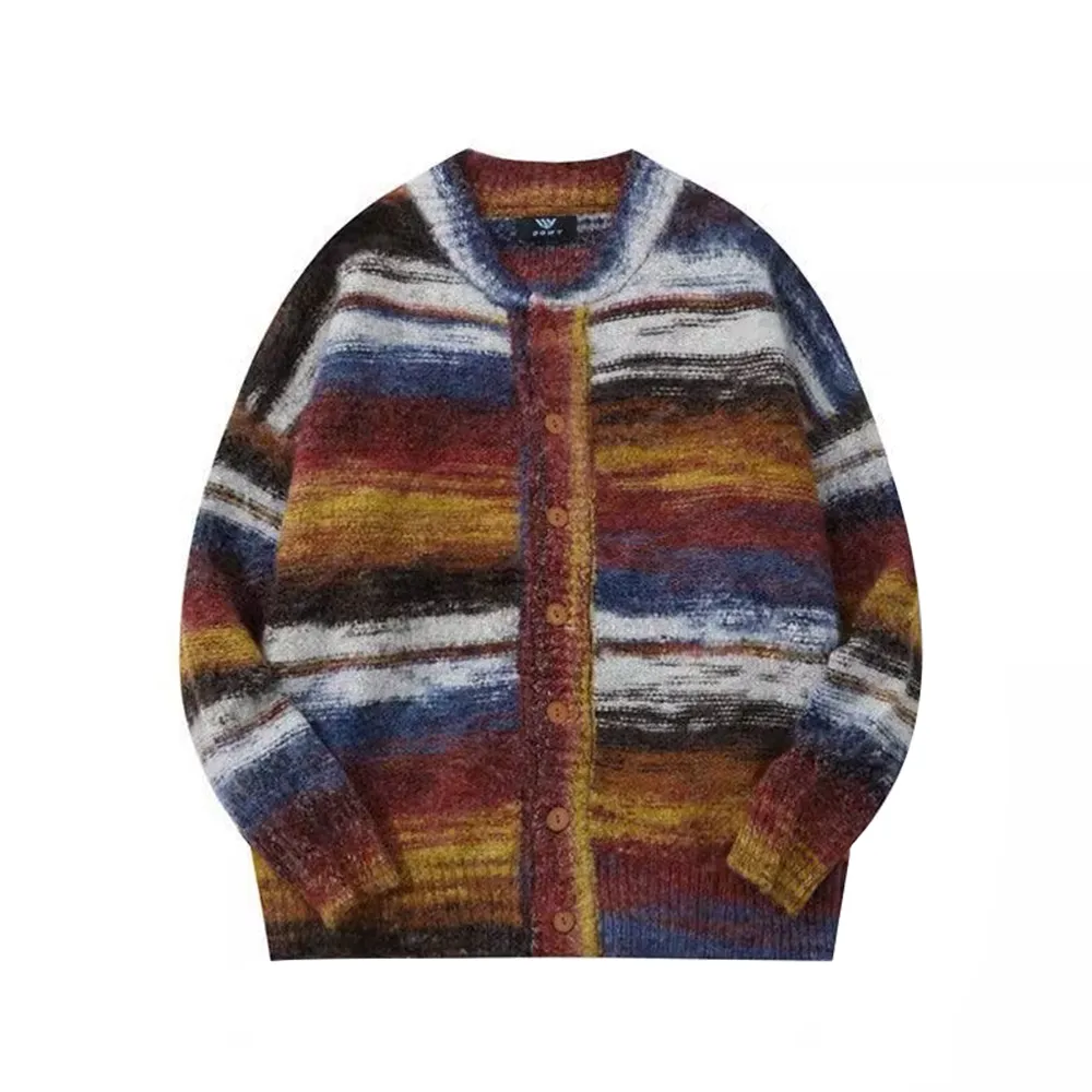 Japanese Retro Gradient Stripes Cardigan Sweater