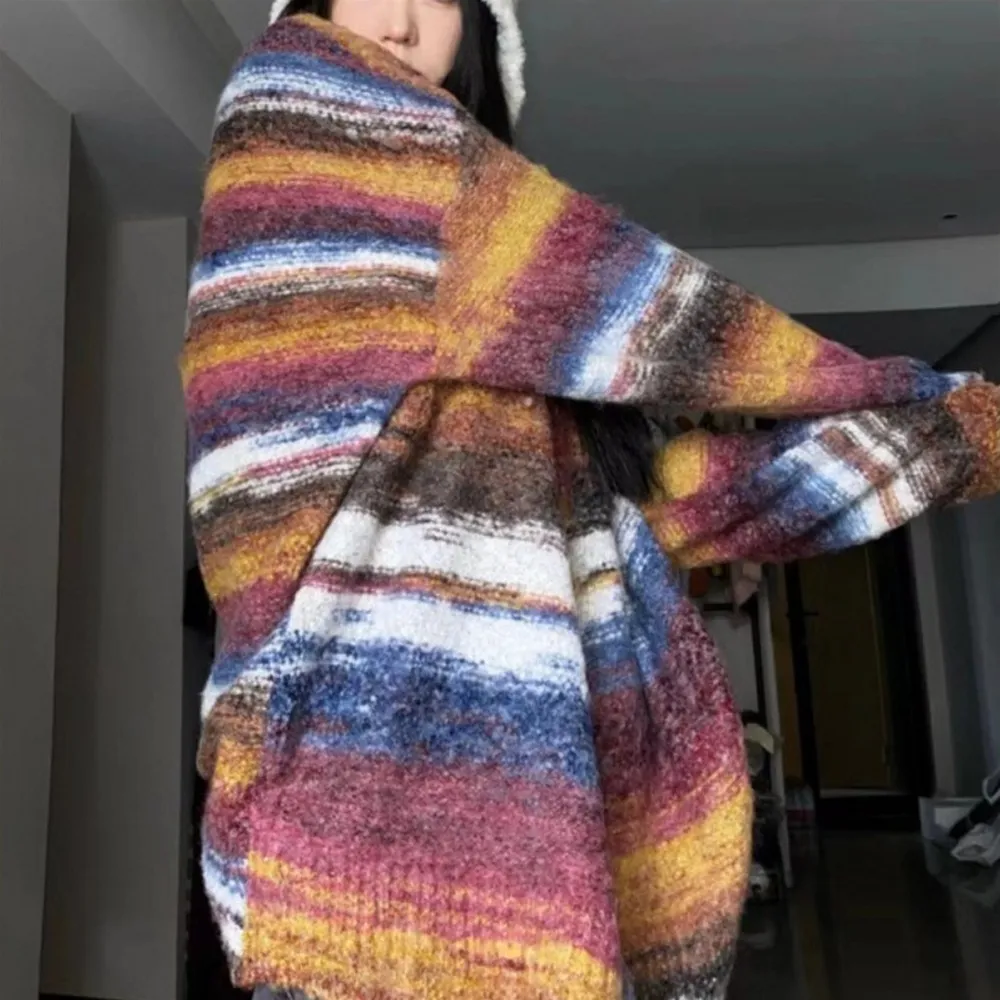 Japanese Retro Gradient Stripes Cardigan Sweater