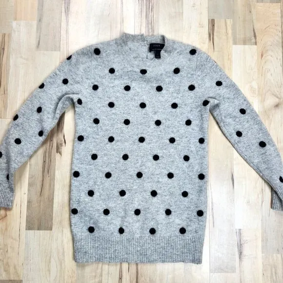 J.Crew Gray Black Polka Dot Crew‎ Neck Sweater Classic Pattern Knit Pullover